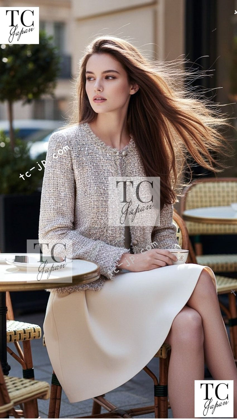 CHANEL 05S Metallic Beige Gold Tweed Jacket Skirt Suit 38 13