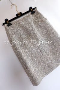 CHANEL 05S Beige Metallic Cotton Lesage Tweed Skirt 44 2