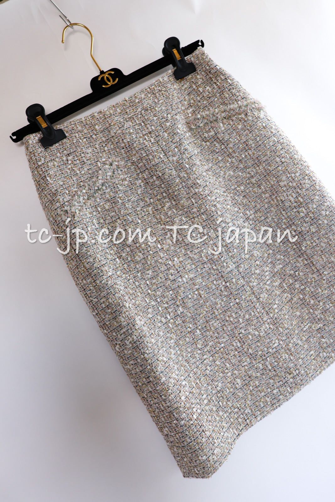 CHANEL 05S Beige Metallic Cotton Lesage Tweed Skirt 44 2