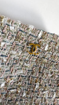 CHANEL 05S Beige Metallic Cotton Lesage Tweed Skirt 44 12