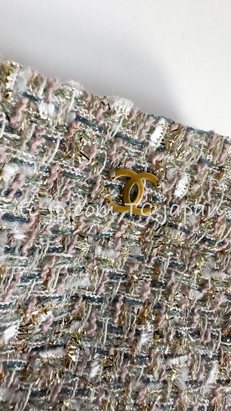 CHANEL 05S Beige Metallic Cotton Lesage Tweed Skirt 44 12