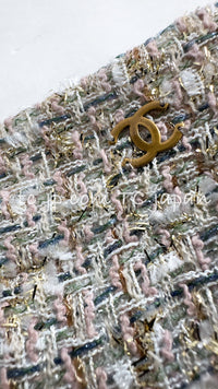 CHANEL 05S Beige Metallic Cotton Lesage Tweed Skirt 44 4