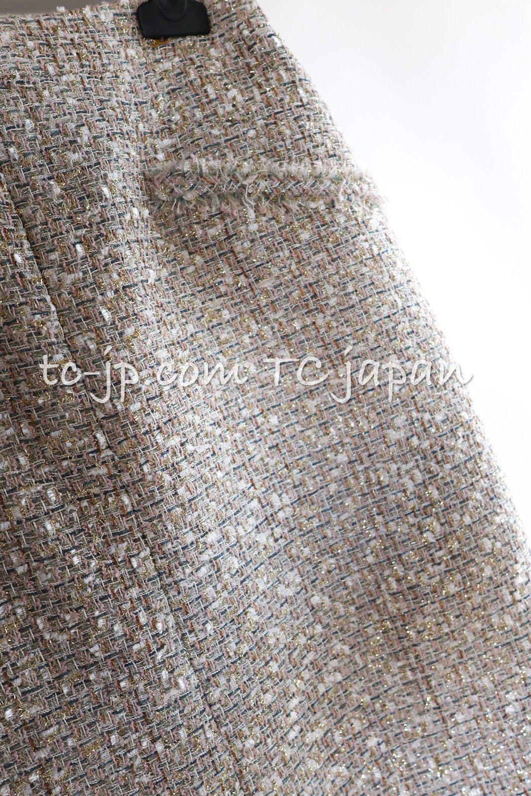 CHANEL 05S Beige Metallic Cotton Lesage Tweed Skirt 44 13