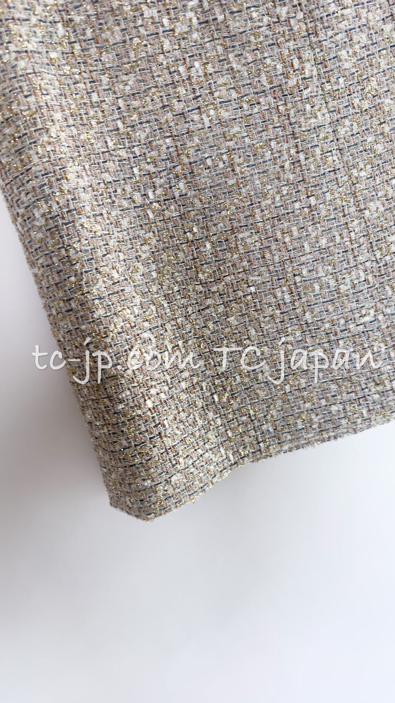 CHANEL 05S Beige Gold Silver Metallic Tweed Jacket Skirt Suit 44 46 シャネル ベージュ ゴールド メタリック ルサージュ ツイード ジャケット スカート スーツ 即発