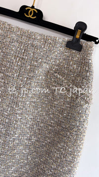 CHANEL 05S Beige Metallic Cotton Lesage Tweed Skirt 44 14