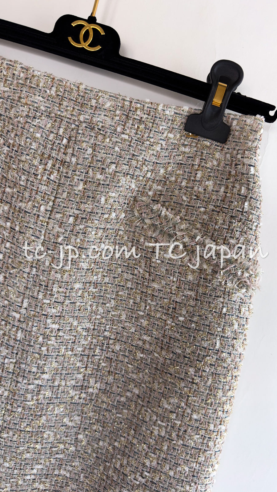 CHANEL 05S Beige Metallic Cotton Lesage Tweed Skirt 44 14