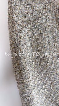 CHANEL 05S Beige Metallic Cotton Lesage Tweed Skirt 44 7