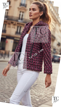 CHANEL 13A Lesage Pink Black Multi Jacket Coat 34 36 38 40 シャネル ルサージュ ピンク ブラック マルチカラー ツイード ジャケット コート 即発 - TC JAPAN