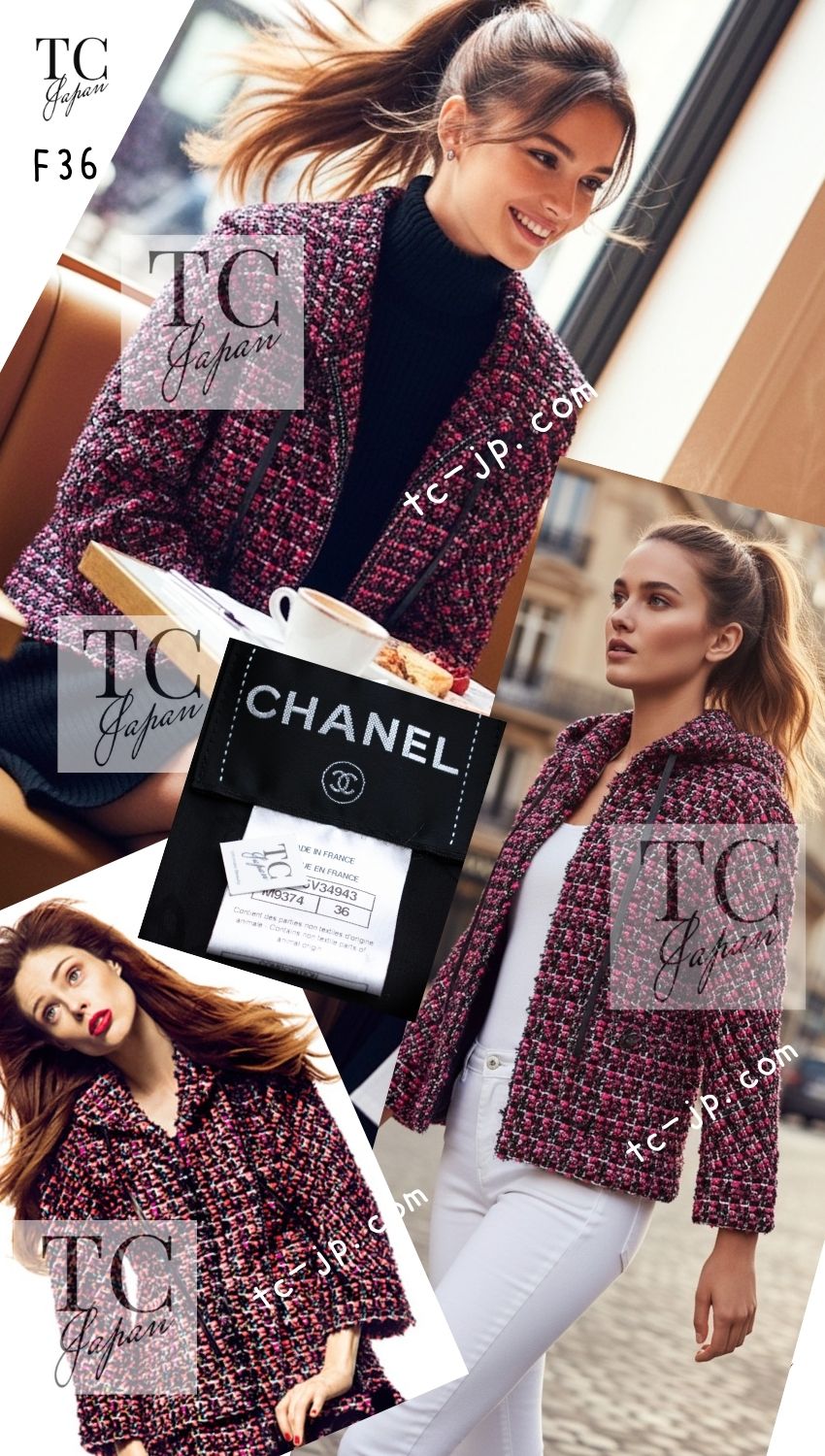 CHANEL 13A Lesage Pink Black Multi Jacket Coat 34 36 38 40 シャネル ルサージュ ピンク ブラック マルチカラー ツイード ジャケット コート 即発 - TC JAPAN