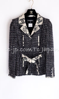 CHANEL 06S Gray Beige CC Logo Tweed Jacket Skirt Suit 38 シャネル CCロゴ グレー ベージュ ツイード ジャケット スカート スーツ 即発