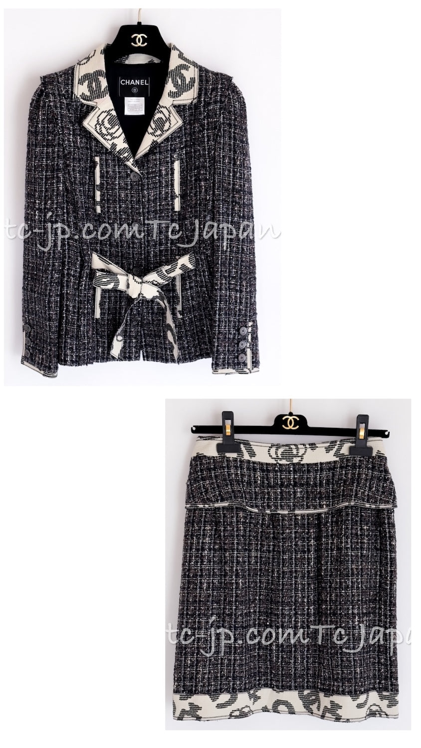 CHANEL 06S Gray Beige CC Logo Tweed Jacket Skirt Suit 38 シャネル CCロゴ グレー ベージュ ツイード ジャケット スカート スーツ 即発