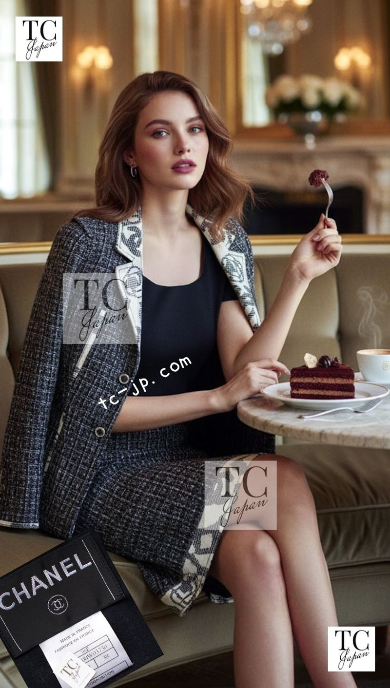 CHANEL 06S Gray Beige CC Logo Tweed Jacket Skirt Suit 38 シャネル CCロゴ グレー ベージュ ツイード ジャケット スカート スーツ 即発