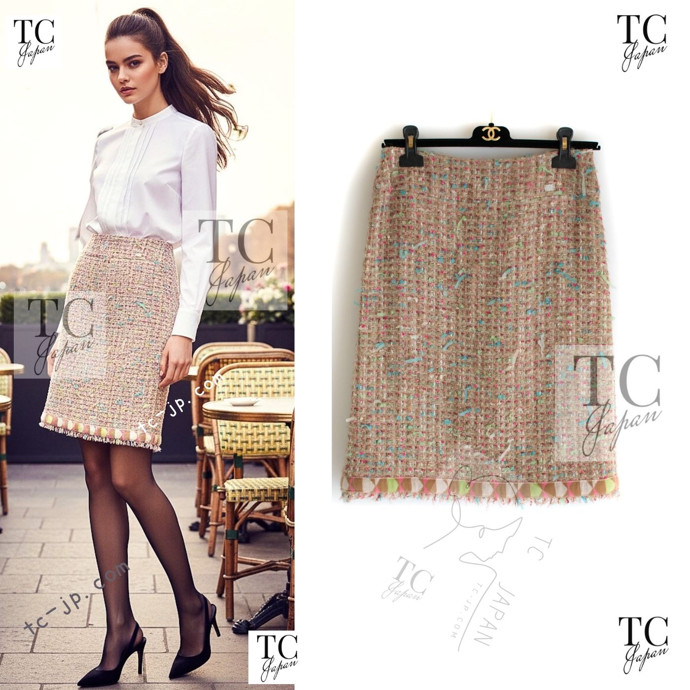CHANEL 04A Beige Multi Color Lesage Skirt 38 シャネル ベージュ マルチカラー ルサージュ スカート 即発