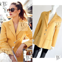 CHANEL 99C Soft Yellow CC Button Wool Tweed Jacket 38 40 シャネル ソフト イエロー CC ボタン ウール ツイード ジャケット 即発 - TC JAPAN