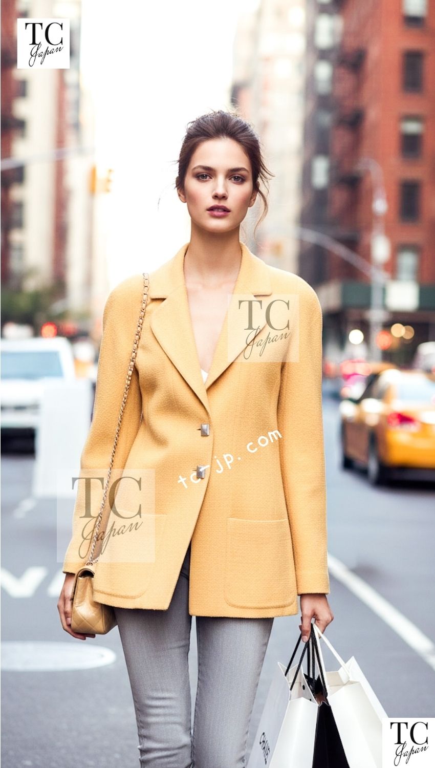 CHANEL 99C Soft Yellow CC Button Wool Tweed Jacket 38 40 シャネル ソフト イエロー CC ボタン ウール ツイード ジャケット 即発 - TC JAPAN