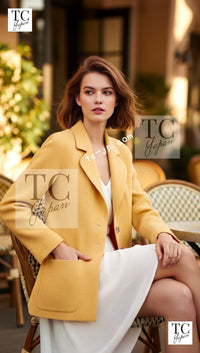 CHANEL 99C Soft Yellow CC Button Wool Tweed Jacket 38 40 シャネル ソフト イエロー CC ボタン ウール ツイード ジャケット 即発 - TC JAPAN