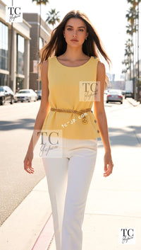 CHANEL 99C Soft Yellow CC Button Wool Tweed Jacket 38 40 シャネル ソフト イエロー CC ボタン ウール ツイード ジャケット 即発 - TC JAPAN