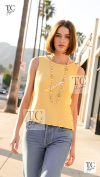 CHANEL 99C Soft Yellow CC Button Wool Tweed Jacket 38 40 シャネル ソフト イエロー CC ボタン ウール ツイード ジャケット 即発 - TC JAPAN