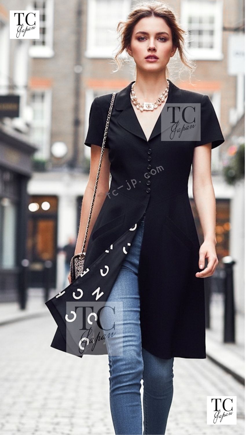 CHANEL 97S Vintage Black Silk CC Logo Jacket Coat 36 シャネル ヴィンテージ ブラック シルク CCロゴ ジャケット コート