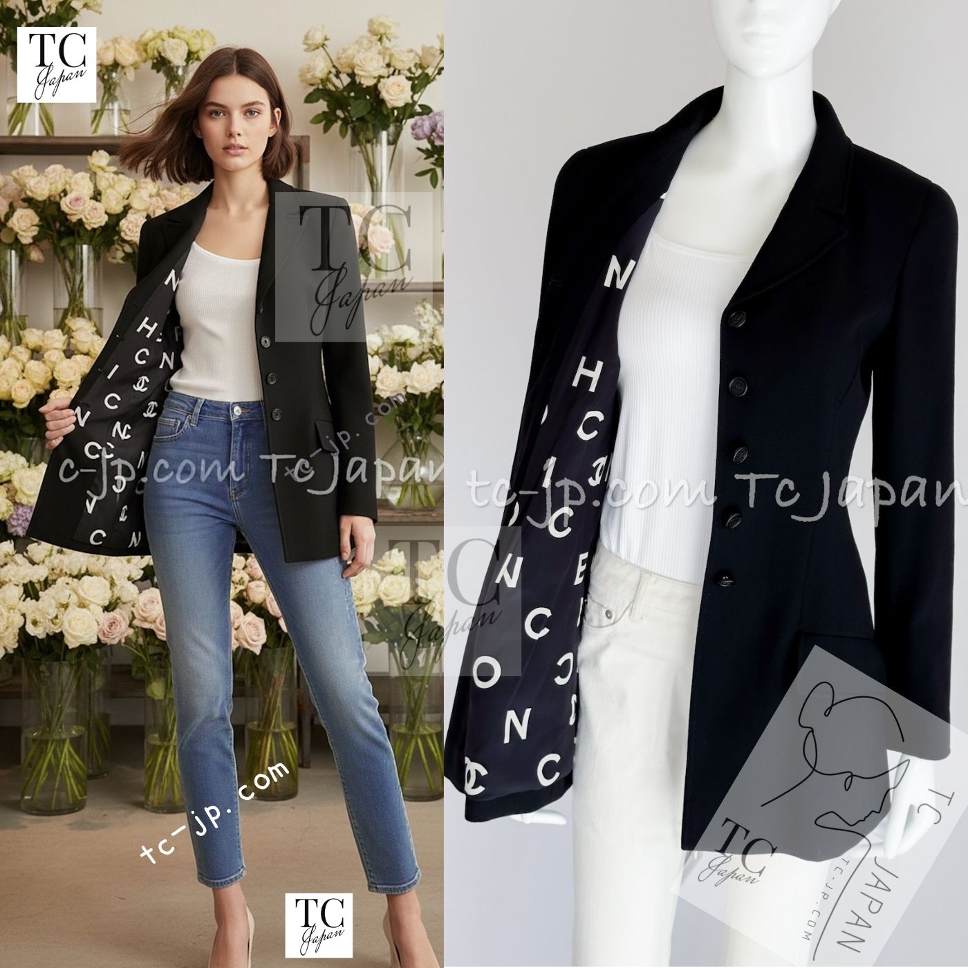 CHANEL 97S Vintage Black Silk CC Logo Coat Jacket 36 シャネル ヴィンテージ ブラック シルク CCロゴ コート ジャケット 即発