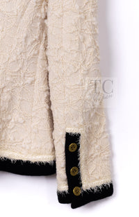 CHANEL 94A Vintage Rare Collectible Creme Ivory Black Trim Jacket 34 36 シャネル ヴィンテージ スーパーモデル ブークレ クリーム アイボリー ブラック トリム ジャケット 即発