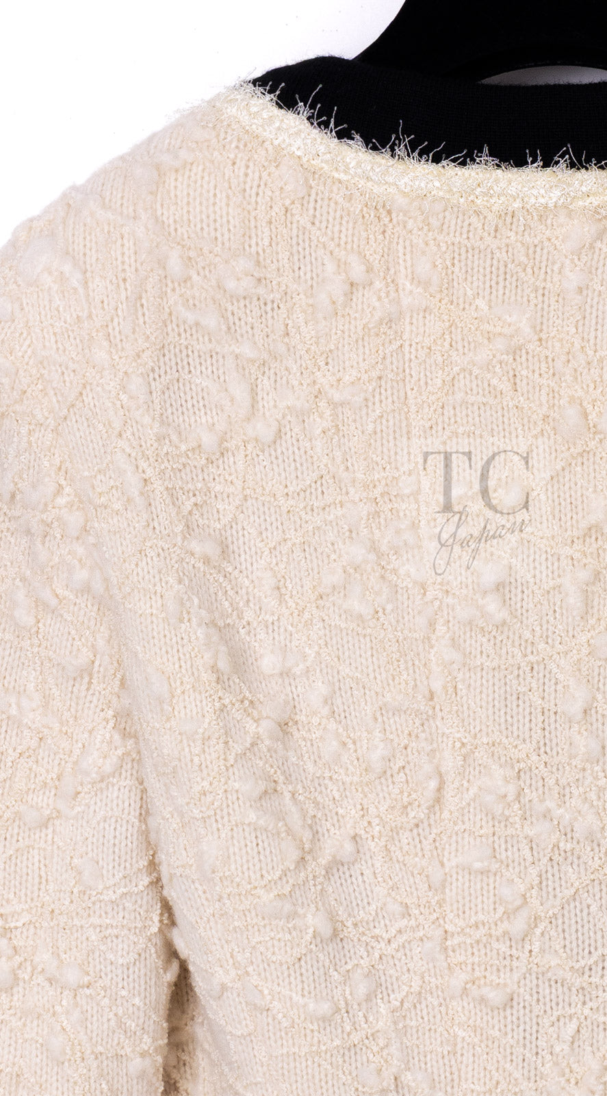 CHANEL 94A Vintage Rare Collectible Creme Ivory Black Trim Jacket 34 36 シャネル ヴィンテージ スーパーモデル ブークレ クリーム アイボリー ブラック トリム ジャケット 即発