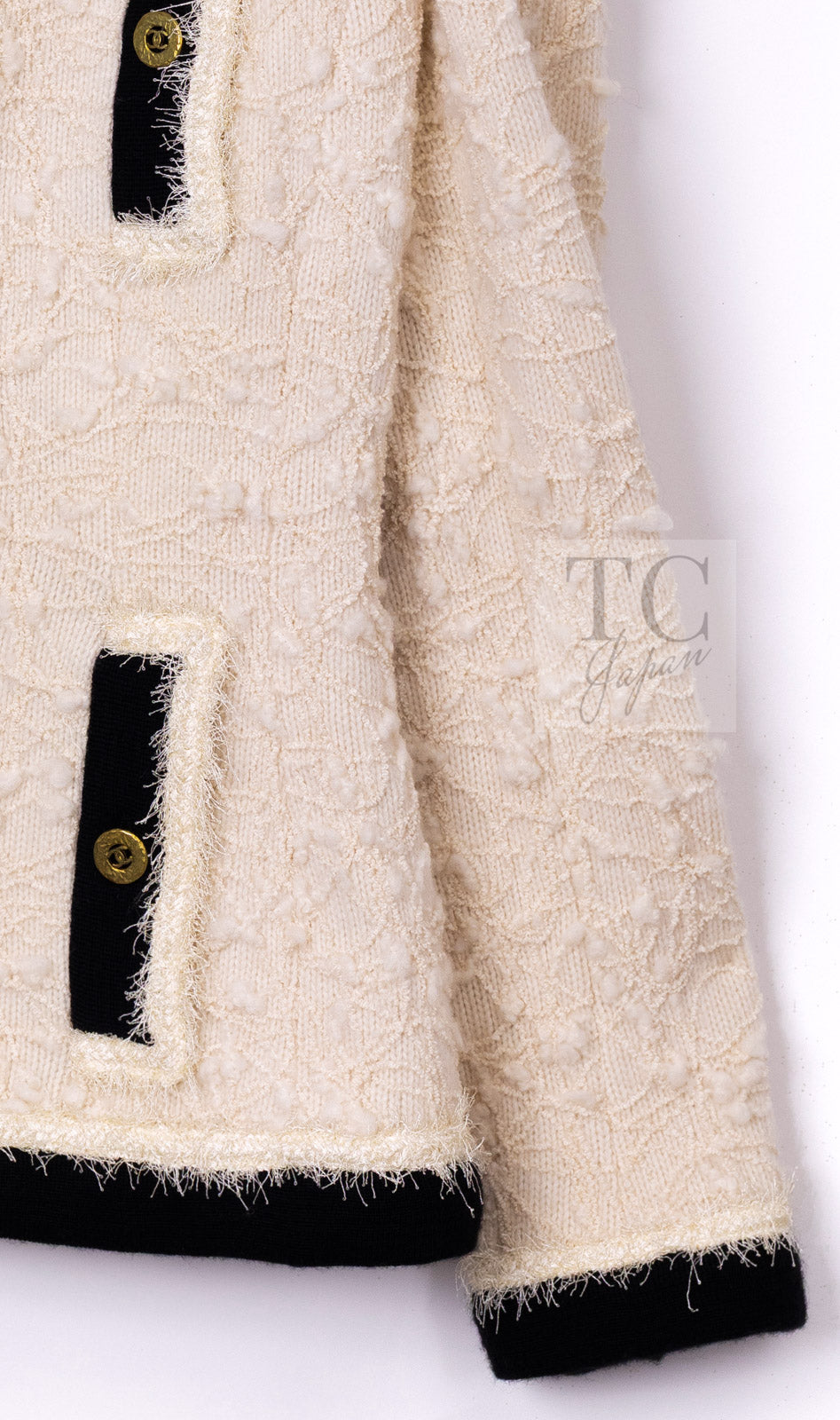 CHANEL 94A Vintage Rare Collectible Creme Ivory Black Trim Jacket 34 36 シャネル ヴィンテージ スーパーモデル ブークレ クリーム アイボリー ブラック トリム ジャケット 即発