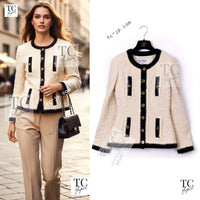 CHANEL 94A Vintage Rare Collectible Creme Ivory Black Trim Jacket 34 36 シャネル ヴィンテージ スーパーモデル ブークレ クリーム アイボリー ブラック トリム ジャケット 即発