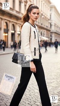 CHANEL 94A Vintage Rare Collectible Creme Ivory Black Trim Jacket 34 36 シャネル ヴィンテージ スーパーモデル ブークレ クリーム アイボリー ブラック トリム ジャケット 即発