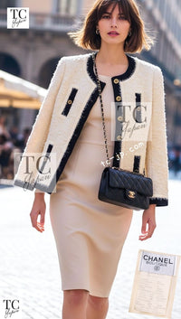 CHANEL 94A Vintage Rare Collectible Creme Ivory Black Trim Jacket 34 36 シャネル ヴィンテージ スーパーモデル ブークレ クリーム アイボリー ブラック トリム ジャケット 即発