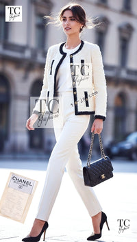 CHANEL 94A Vintage Rare Collectible Creme Ivory Black Trim Jacket 34 36 シャネル ヴィンテージ スーパーモデル ブークレ クリーム アイボリー ブラック トリム ジャケット 即発