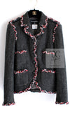 CHANEL 13PF Gray Black Trim Wool Tweed Jacket 36 38 シャネル グレー ブラック トリミング ウール ツイード ジャケット 即発