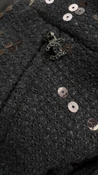 シャネル スカート CHANEL 02A ブラック ルサージュ スパンコール コットン ウール 34