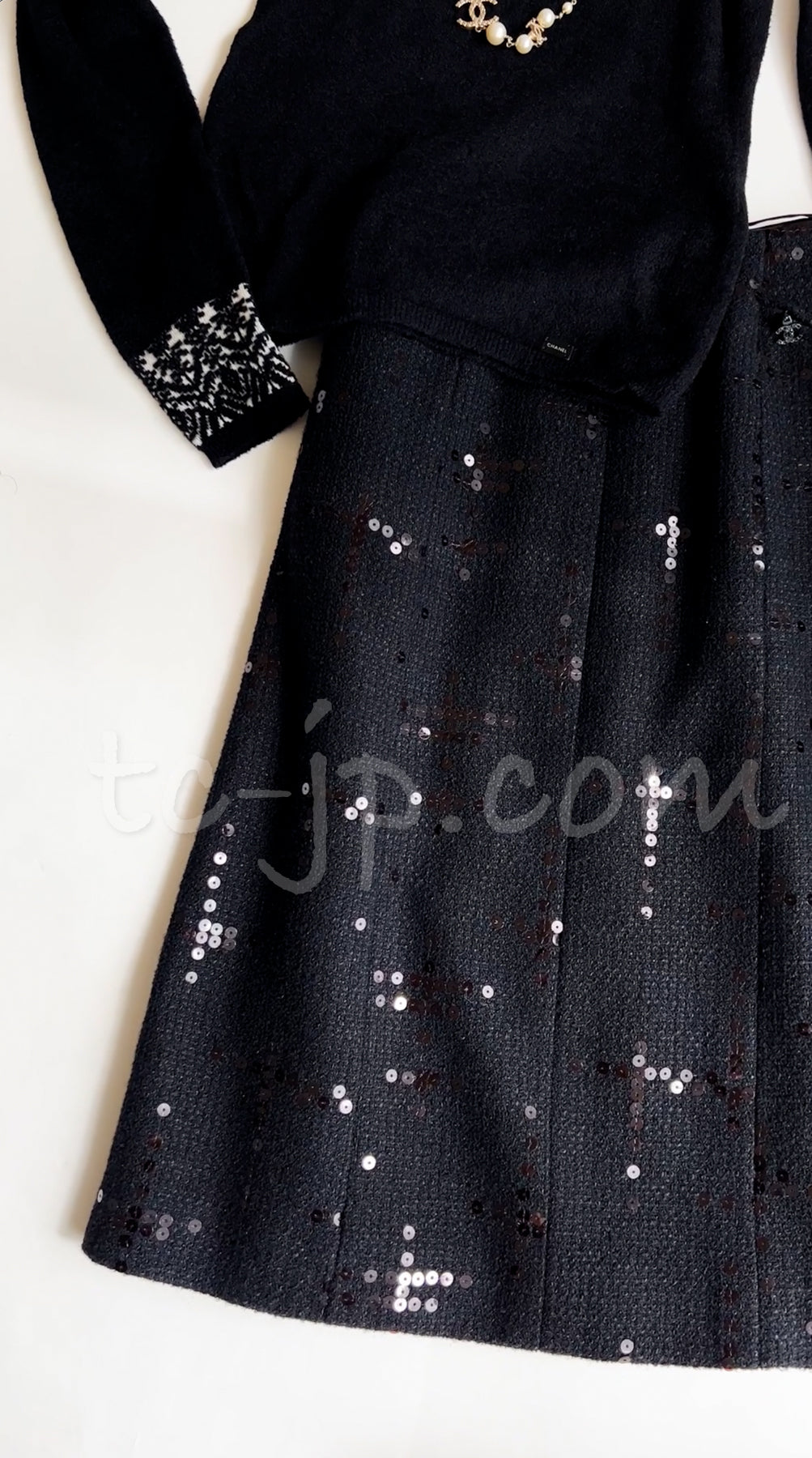 シャネル スカート CHANEL 02A ブラック ルサージュ スパンコール コットン ウール 34