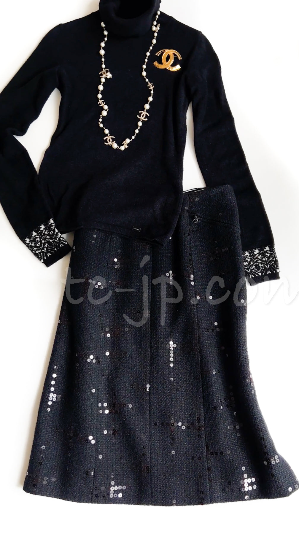 CHANEL 02A Black Lesage Sequin Cotton Wool Skirt 34 40 シャネル ブラック ルサージュ スパンコール コットン ウール スカート 即発