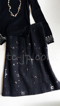 CHANEL 02A Black Lesage Sequin Cotton Wool Skirt 34 40 シャネル ブラック ルサージュ スパンコール コットン ウール スカート 即発