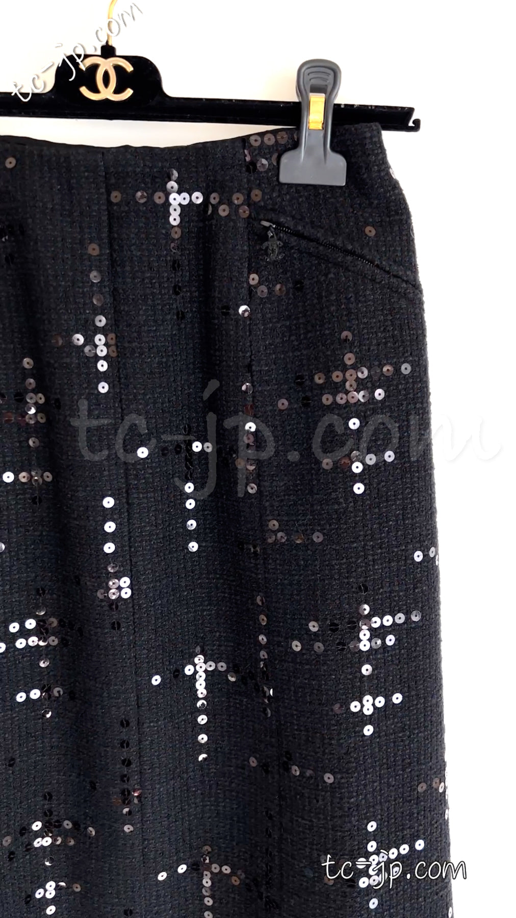 CHANEL 02A Black Lesage Sequin Cotton Wool Skirt 34 40 シャネル ブラック ルサージュ スパンコール コットン ウール スカート 即発