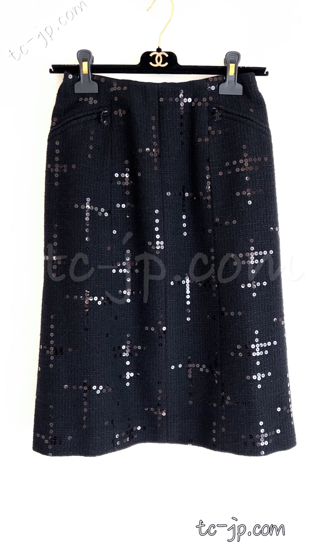 CHANEL 02A Black Lesage Sequin Cotton Wool Skirt 34 40 シャネル ブラック ルサージュ スパンコール コットン ウール スカート 即発