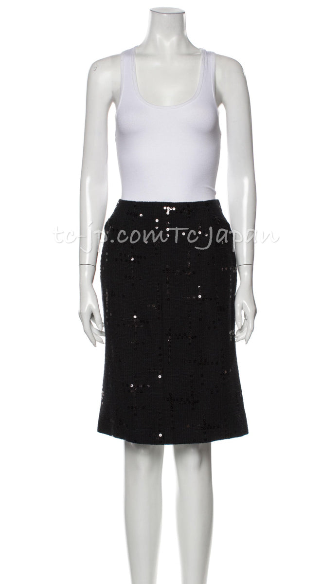 CHANEL 02A Black Lesage Sequin Cotton Wool Skirt 34 40 シャネル ブラック ルサージュ スパンコール コットン ウール スカート 即発