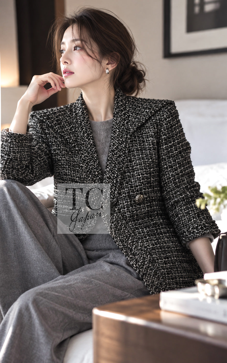 シャネル ジャケット CHANEL 12A ブラック グレー シルバー ゴールド メタリック ジッパー ツイード 36 38