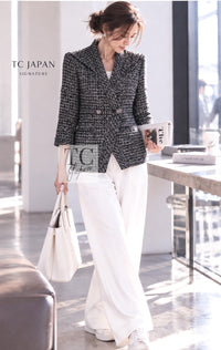 シャネル ジャケット CHANEL 12A ブラック グレー シルバー ゴールド メタリック ジッパー ツイード 36 38