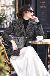 シャネル ジャケット CHANEL 12A ブラック グレー シルバー ゴールド メタリック ジッパー ツイード 36 38