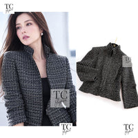 CHANEL 12A Black Gray Silver Gold Metallic Zipper Tweed Jacket 36 38 1