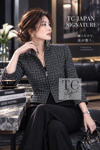 CHANEL 12A Black Gray Silver Gold Metallic Zipper Tweed Jacket 36 38 11