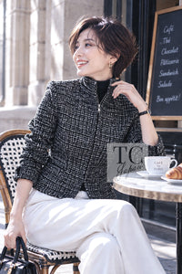CHANEL 12A Black Gray Silver Gold Metallic Zipper Tweed Jacket 36 38 12