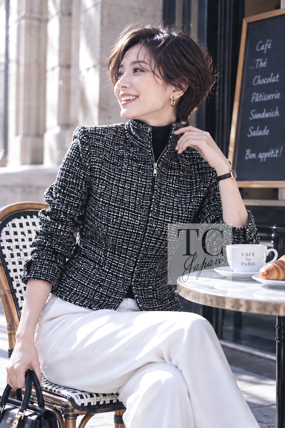CHANEL 12A Black Gray Silver Gold Metallic Zipper Tweed Jacket 36 38 12