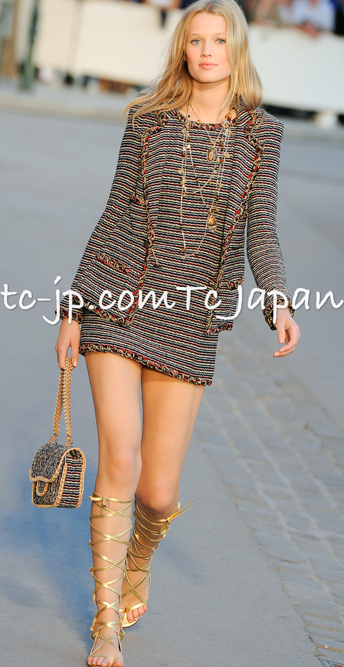 CHANEL 11C Black Border Multi Color Cropped Jacket 34 シャネル ブラック マルチカラー ストライプ ボーダー クロップド ジャケット 即発