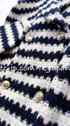 CHANEL 21C Ivory Navy Striped Cashmere Knit Cardigan Jacket 36 50 シャネル アイボリー ネイビー カシミア ストライプ ニット カーディガン ジャケット 即発