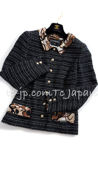 CHANEL 05S Black Brown Beige Cotton Tweed Jacket 40 2