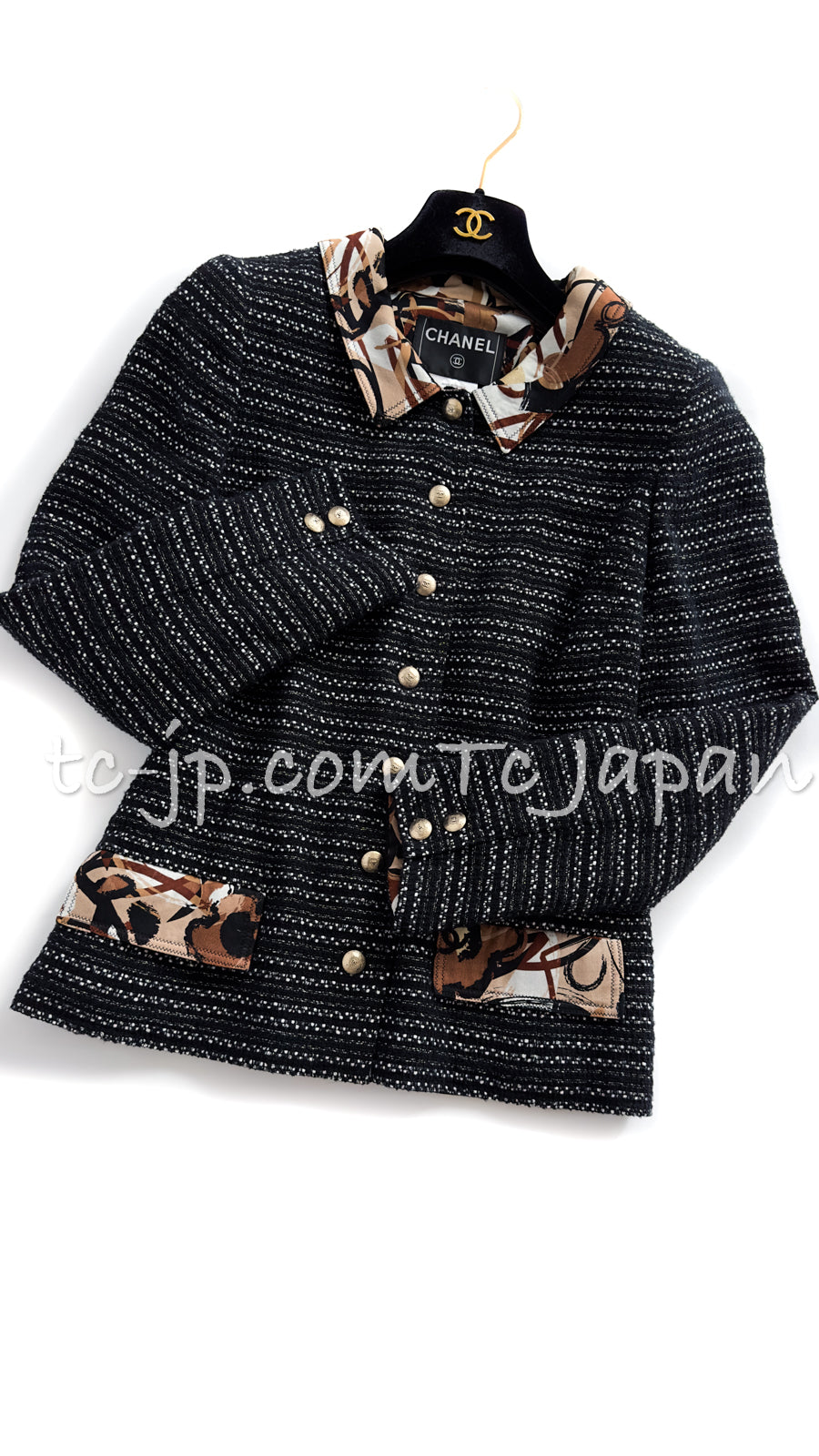 CHANEL 05S Black Brown Beige Cotton Tweed Jacket 40 2